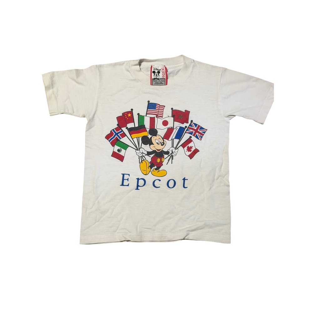 Vintage Disney Designs Epcot Mickey Mouse World Flags T-Shirt Kids Small 6-8 USA